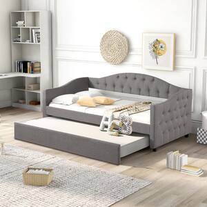 Gray Twin Size Upholstered Daybed with Trundle