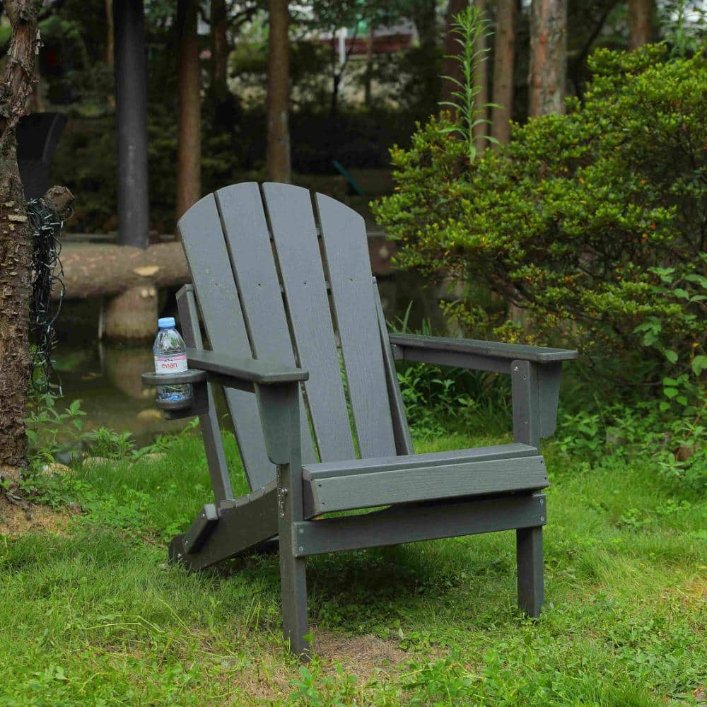 Wood Texture HDPE Folding Adirondack Chair with Dual Cup Holder - Gray price history on PriceWatchPro