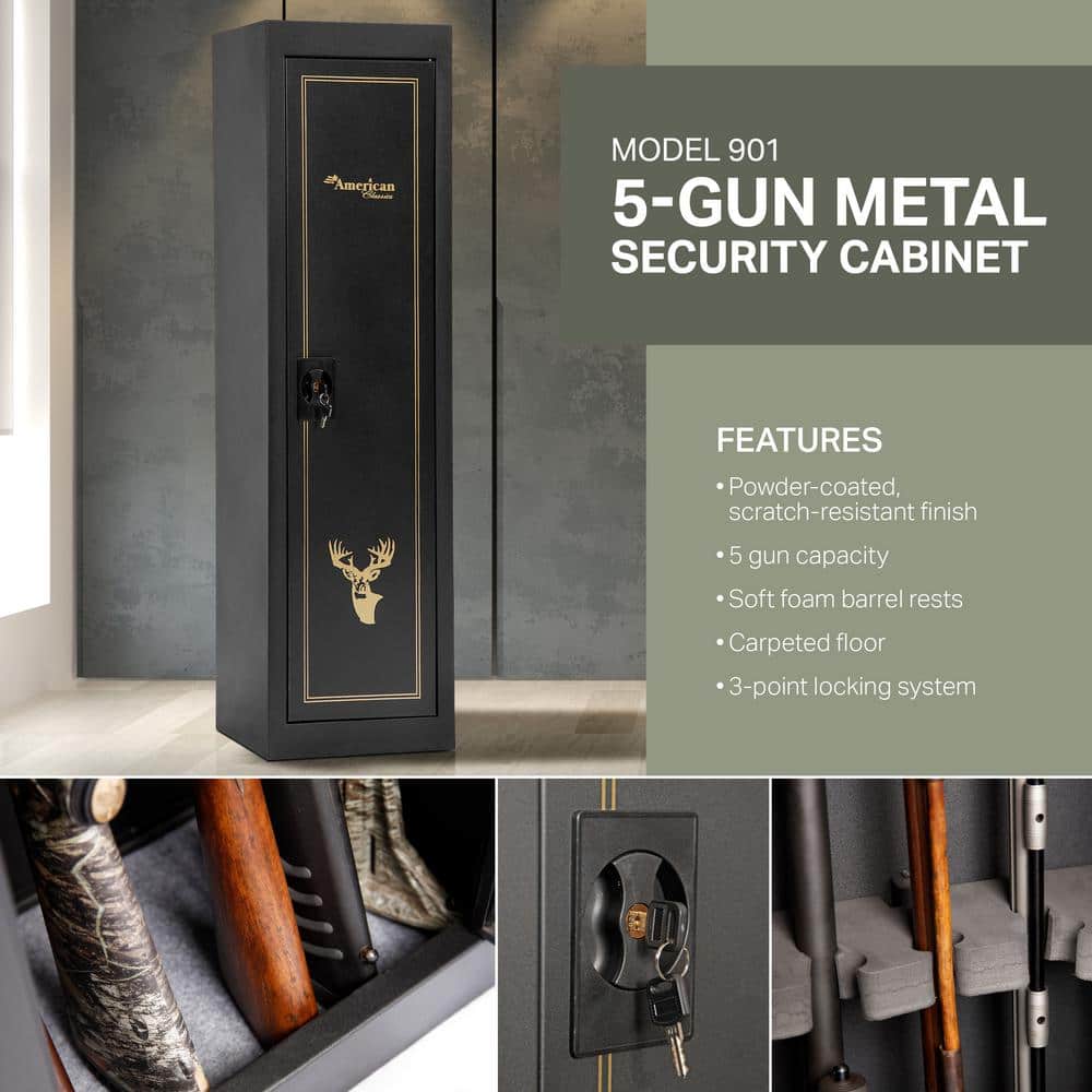 Black 49" Heavy-Duty Metal 5-Gun Security Cabinet