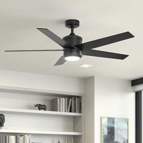 Brahm 56 in. Indoor Satin Black Downrod Mount Ceiling Fan with Integrated LED with Remote Control Included