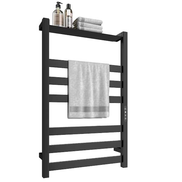 Electric Towel Warmer Wall Mount Heated Towel Rack 6 Bars With A Shelf Plug in Hardwired