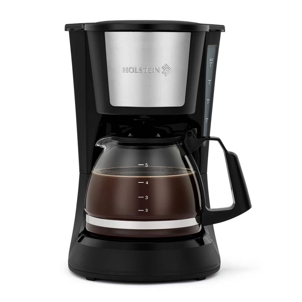 HOLSTEIN HOUSEWARES 5-Cup Black Drip Coffee Maker with Removable Conical Permanent Filter