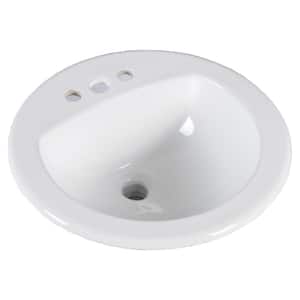 19 in. Round Topmount/Self Rimming/Drop-In Glazed Vitreous Ceramic Lavatory Vanity Bathroom Sink Pure in White