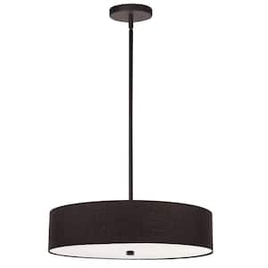 Everly 4 Light Matte Black Shaded Pendant Light with Black HardBack Shade