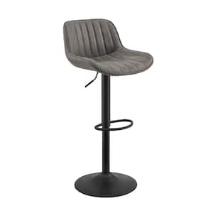 31.49 in. Gray Low Back Metal Adjustable Height Bar Chair with Faux leather Seat Set of 2