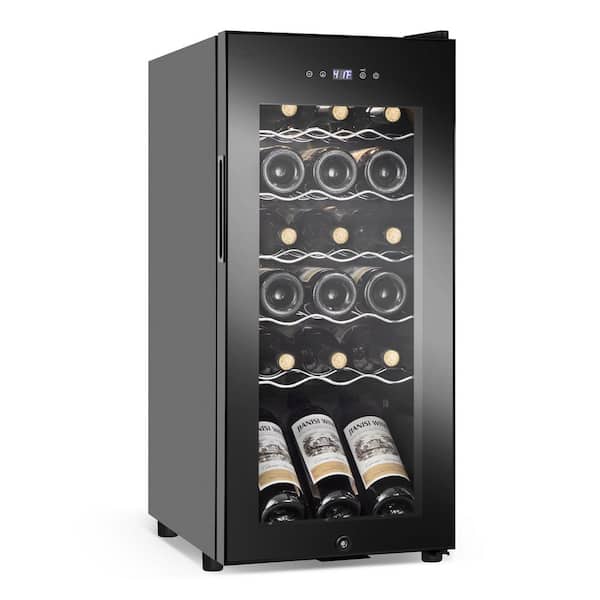 13.58 in. Single Zone 18-Bottle Wine Cooler With LCD Touch Control, Wine Cellar Cooling Unit in Black