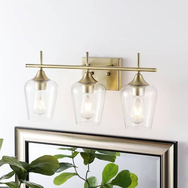 21 in. Gold 3-Light Vanity Light with Glass Shade