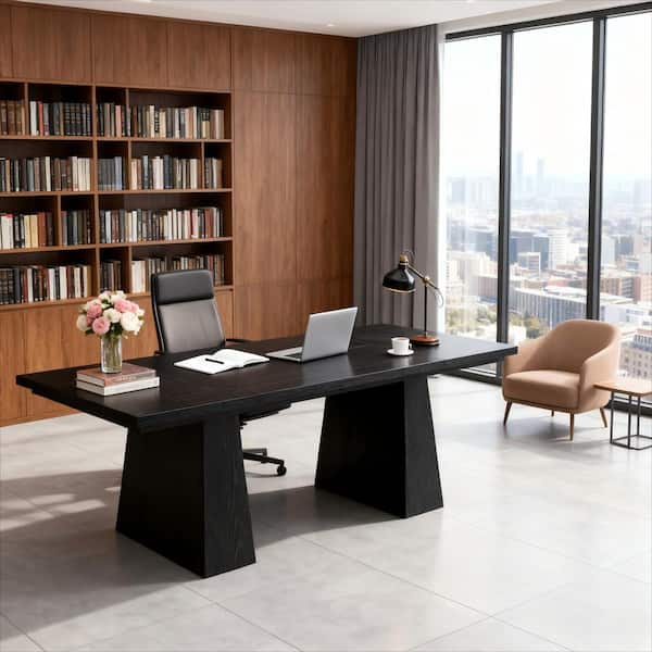 63 in. Black Rectangle Wood Executive Desk, Large Modern Farmhouse Computer Desk for Home Office, Office