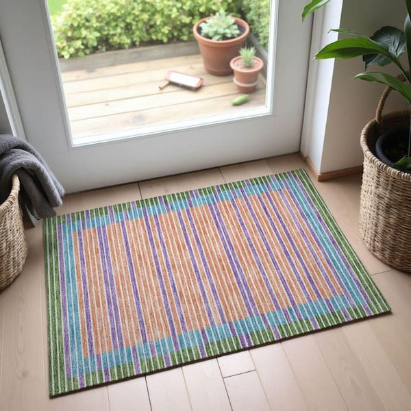 Mayfield Premium Machine Washable Abstract AMF1398 Lime 2 ft. x 3 ft. Area Rug