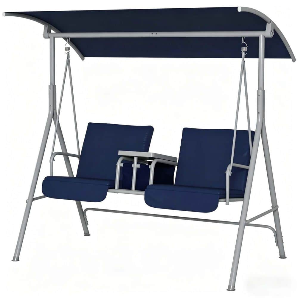 Dark Blue 2-Person Metal Patio Swing Chair, for Garden, Poolside, Backyard price history on PriceWatchPro