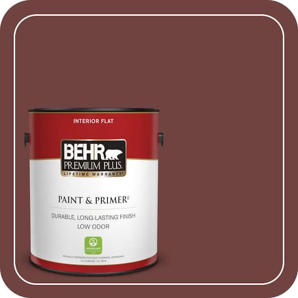 BEHR PREMIUM PLUS 1 gal. #ICC-82 Library Red Flat Low Odor Interior Paint & Primer