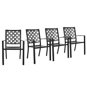 Outdoor Dining Chair Patio Chair, Wrought Iron Metal Bistro Chairs, Black Stackable Dining Chair with Armrests (4-Piece)
