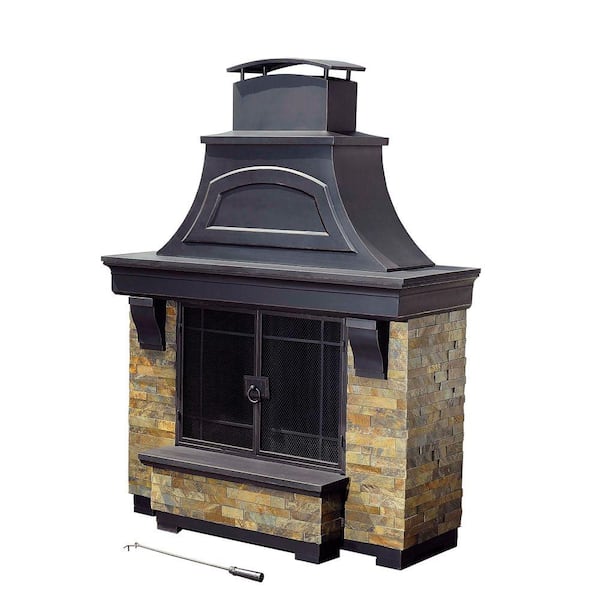 Sunjoy Jasper 72 in. Steel and Faux Stack Stone Outdoor Fire Place