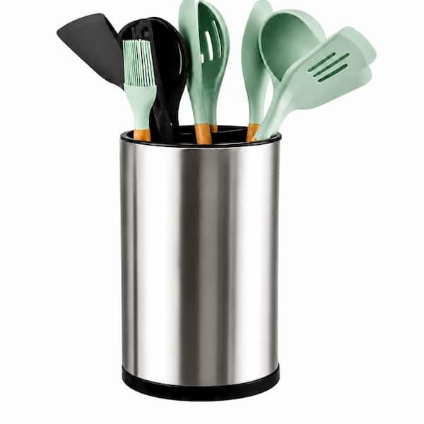 Silvery Stainless Steel 360° Rotating Utensil Holder for Countertop Organization