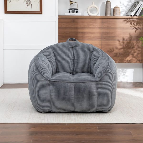 Microsuede-Corduroy Gray Bean Bag, Floor Chair with Armrests and Backrest for Bedroom, Living Room, Apartment, Cafe