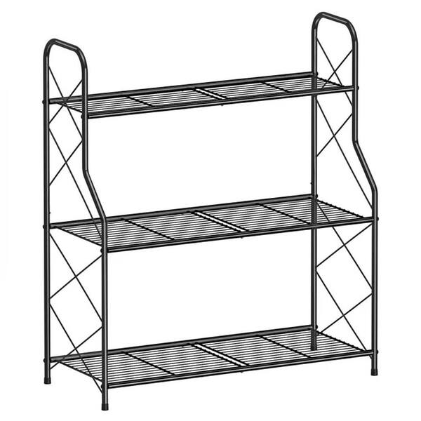 AULEDIO 26.57 in. x 11.29 in. x 30.59 in. Indoor/Outdoor Metal Plant Stand 9 Potted Plant Shelf Display Holder 3-Tier