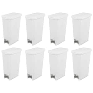 11 Gal. White Slim Hands Free Portable Wastebasket Trash Can (8-Pack)