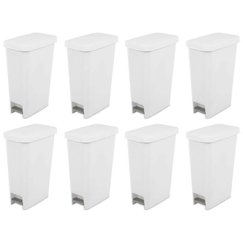 Sterilite 11 Gal. White Slim Hands Free Portable Wastebasket Trash