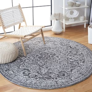 Marquee Black/Ivory 6 ft. x 6 ft. Floral Oriental Round Area Rug
