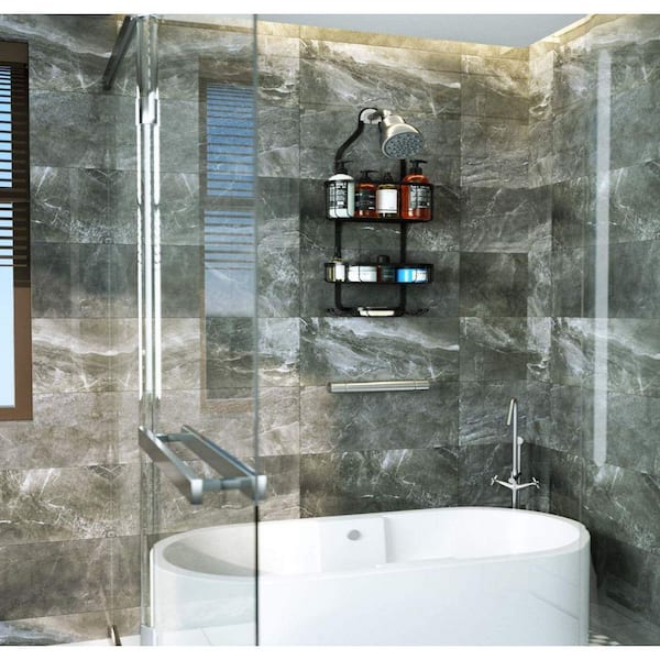 Dracelo 11.8 in. W x 3.8 in. D x 25.6 in. H Black Shower Caddy Hanging Over Head, Bathroom Shower Organizer Shower Rack