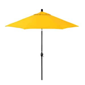 9 ft. Stone Black Aluminum Market Patio Umbrella with Crank Lift and Push-Button Tilt in Dandelion Pacifica Premium