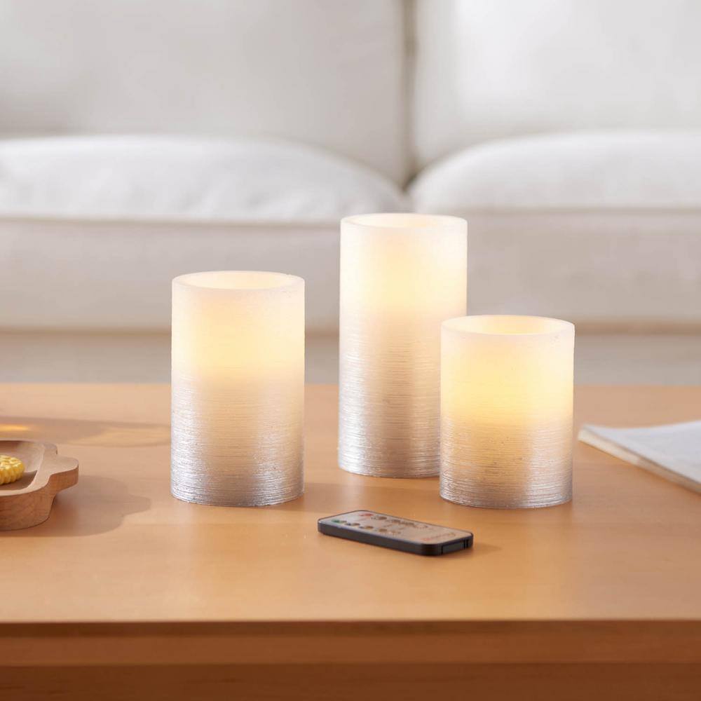 Ombre Silver White Textured LED Candles (Set of 3)