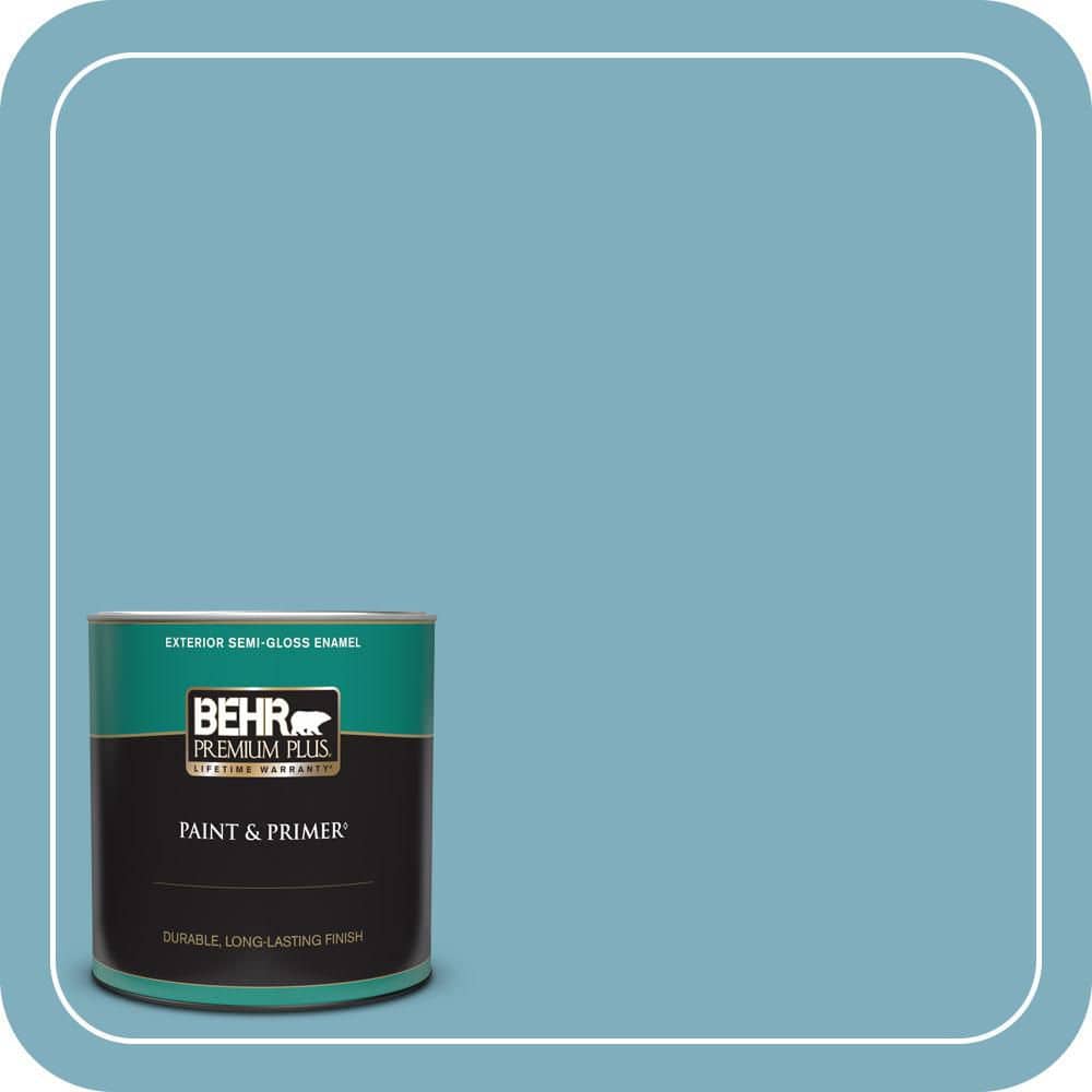 BEHR PREMIUM PLUS 1 qt. #PMD-83 Porcelain Blue Semi-Gloss Enamel ...