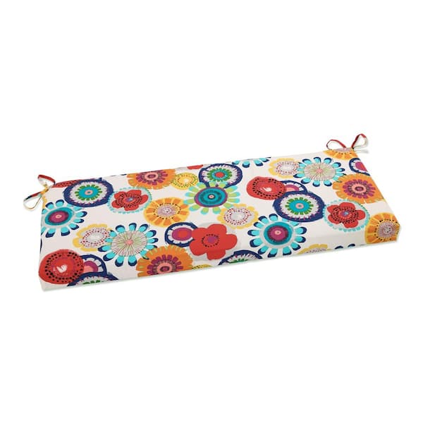Pillow Perfect Floral Rectangular Outdoor Bench Cushion in Blue