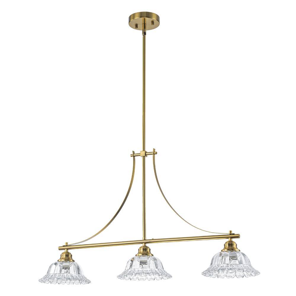 Modern Linear 3-Light Gold Vintage Pendant Light Fixture with Clear Flower Glass Shade for Dining Room and Living Room price history on PriceWatchPro