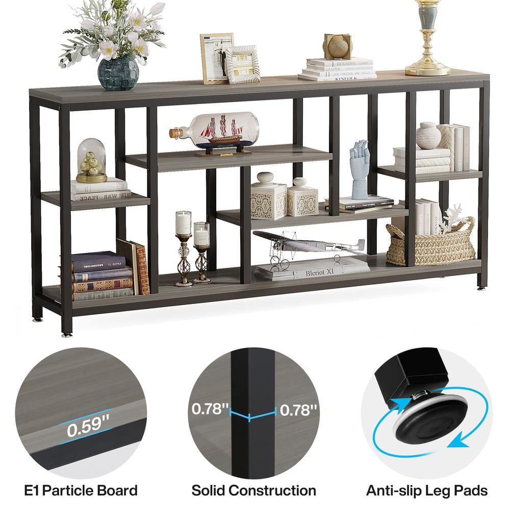 Gray 70.9'' Industrial Console Table with Storage Shelves