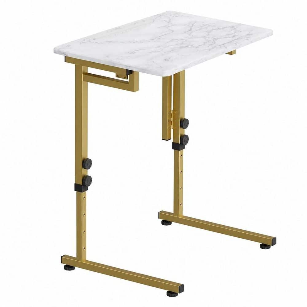 Overbed Table, Bed Side Table, Folding TV Tray Dinner Table with Adjustable Height, C-Shaped End Table, White and Gold price history on PriceWatchPro