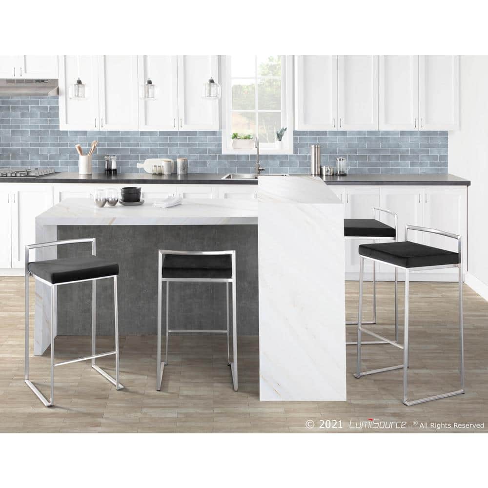 Contemporary Black Velvet and Metal Backless Bar Stools