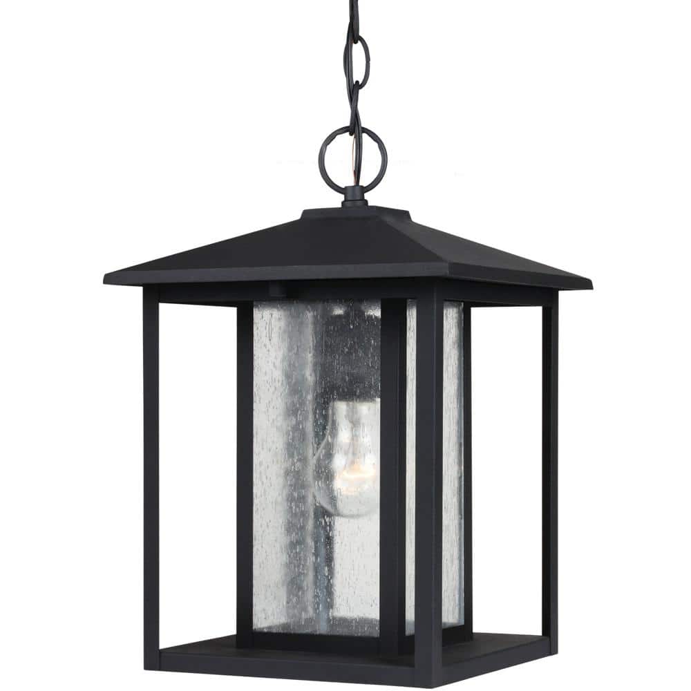 Vermont Mini Black Metal Hanging Lantern with Clear Seeded Glass