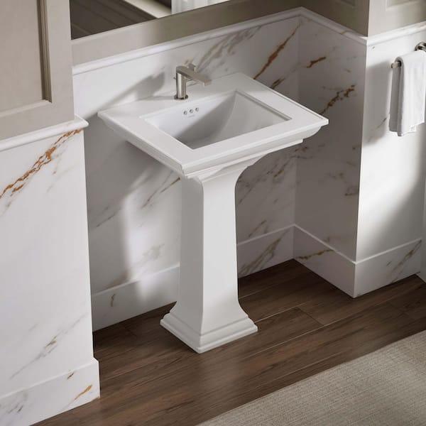 Memoirs 24.5 x 20.5 Pedestal Bathroom Sink in White Fireclay with Overflow Drain