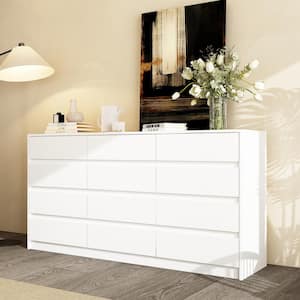 White 12-Drawer 63 in. Width Wooden Dresser, Chest of Drawers, Storage Cabinet for Home Storage without Mirror