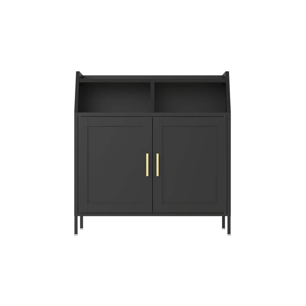 Black Steel 31.5 in. Kitchen Island with Doors Metal Buffet Sideboard ...