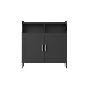 Black Steel 31.5 in. Kitchen Island with Doors Metal Buffet Sideboard Cabinet with Storage for Living Room, Kitchen