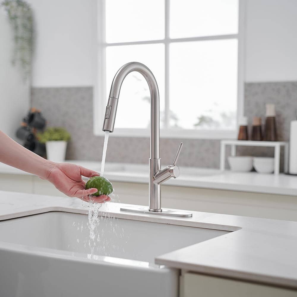 Nickel High-Arc Single Handle Pull-Down Kitchen Faucet