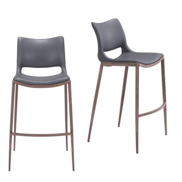 40.90 in. H Dark Gray, Walnut Counter Height Metal Bar Stool with Upholstered Seat (Set of 2)