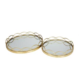 Gold Stainless Steel Mirrored Decorative Tray (Set of 2)
