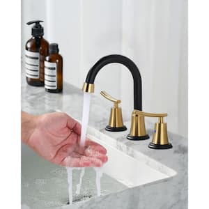 8 in. Widespread Double Handle Bathroom Faucet in Black and Gold