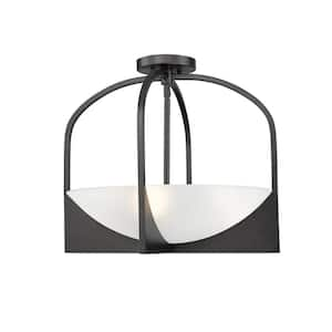 Devon 18 in. 4-Light Matte Black Semi Flush Mount with Sand Blast Glass Shade