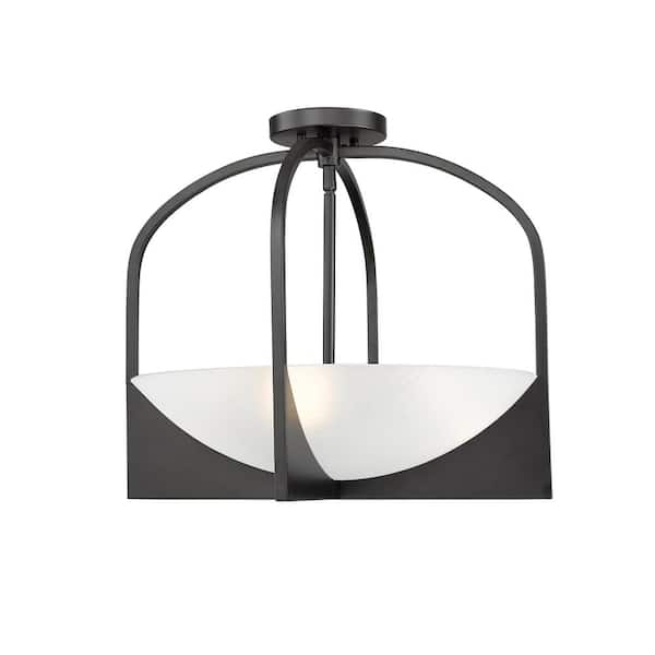 Unbranded Devon 18 in. 4-Light Matte Black Semi Flush Mount with Sand Blast Glass Shade