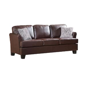 SignatureHome 88 in. W Brown Finish Solid Wood Frame Foam Seat Alexandria Leather Sofa - (Dimensions:88W x 37L x 39H)