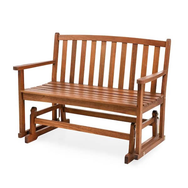 Lancaster 47 in. Natural Eucalyptus Wood Outdoor Love Seat Glider