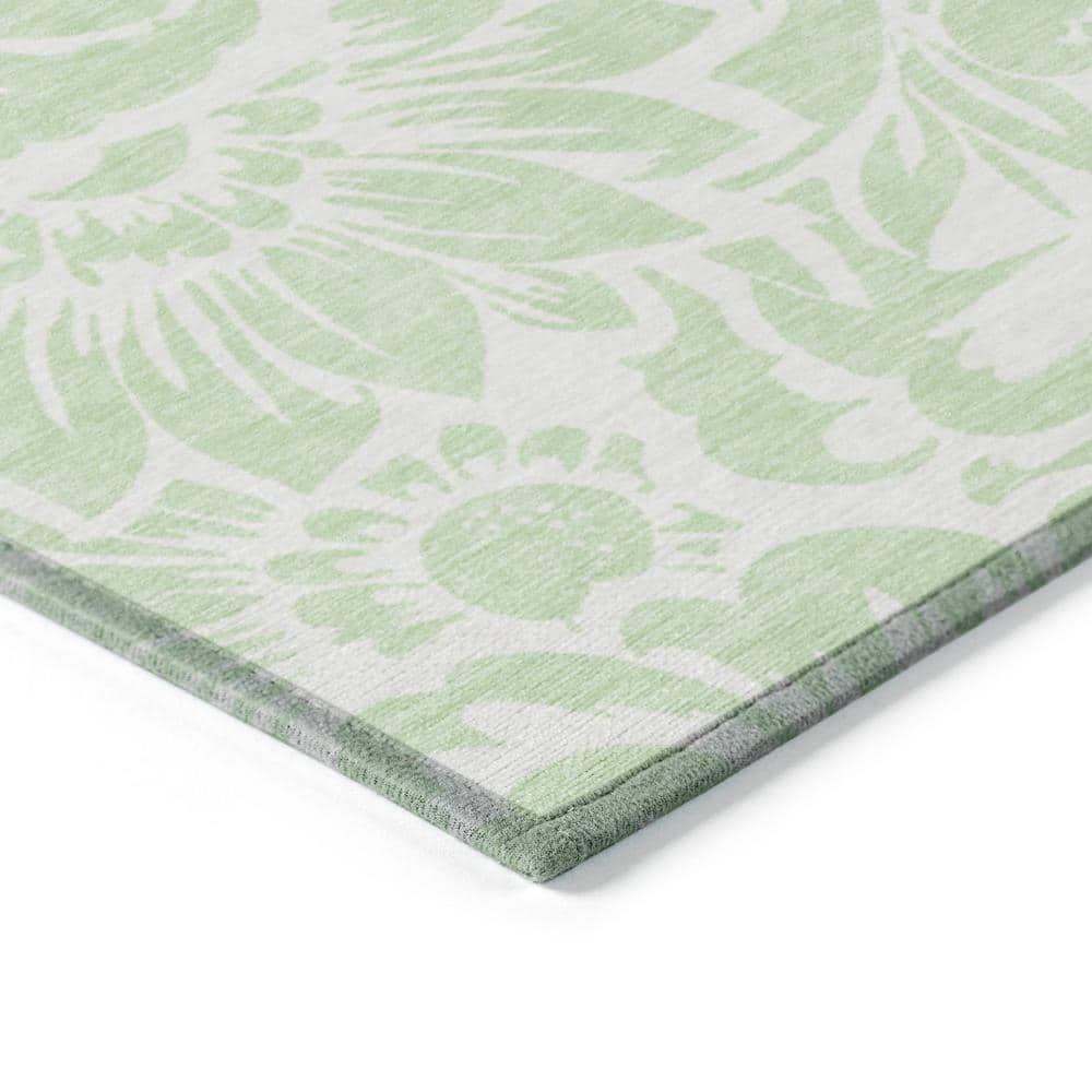 Mint Floral Machine-Washable Indoor Outdoor Runner Rug