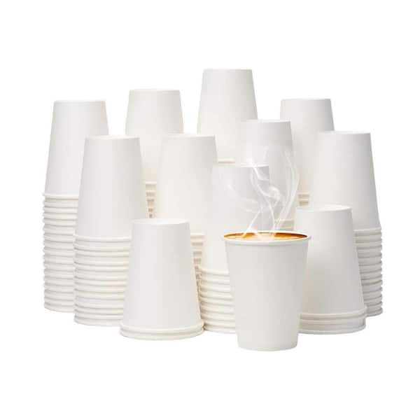 12 oz White Disposable Paper Cups Bulk 300 Pack Leak-Proof Hot Cold Beverage To Go Cups for Coffee Juice Tea