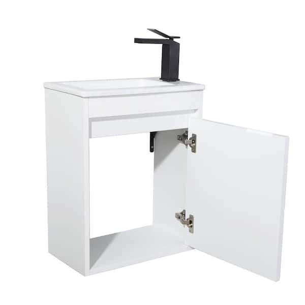 17 in. W x 10 in. D x 21 in. H Floating Bath Vanity in Matt White with White Ceramic Sink