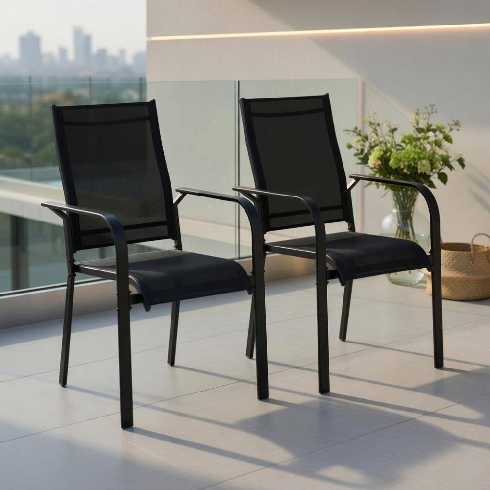 Stackable Outdoor Patio Dining Chairs Set of 2 – Heavy-Duty Metal Frame, Breathable Mesh Seat, 350 lb Capacity, Coffee & price history on PriceWatchPro