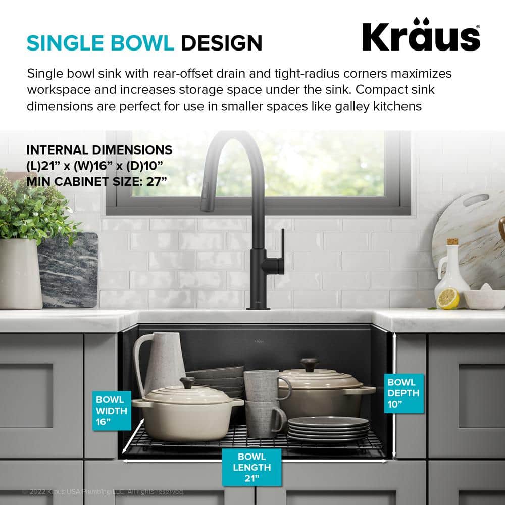 Kore 23" Black Stainless Steel Drop-In Single Bowl Kitchen Sink